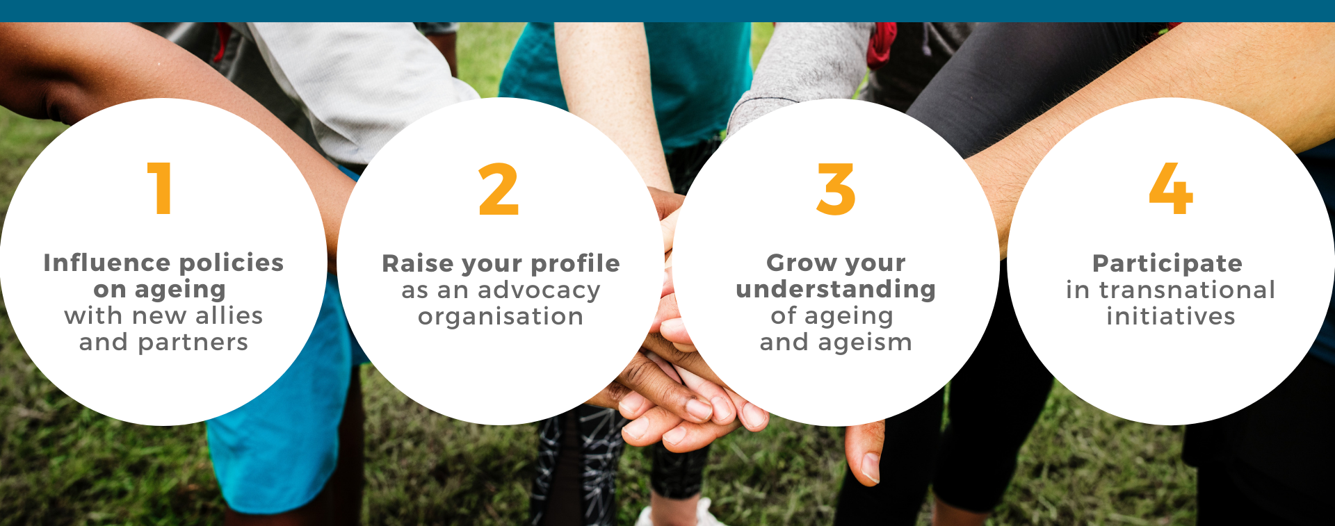 Banner presenting the four main advantages of becoming a member of AGE Platform Europe